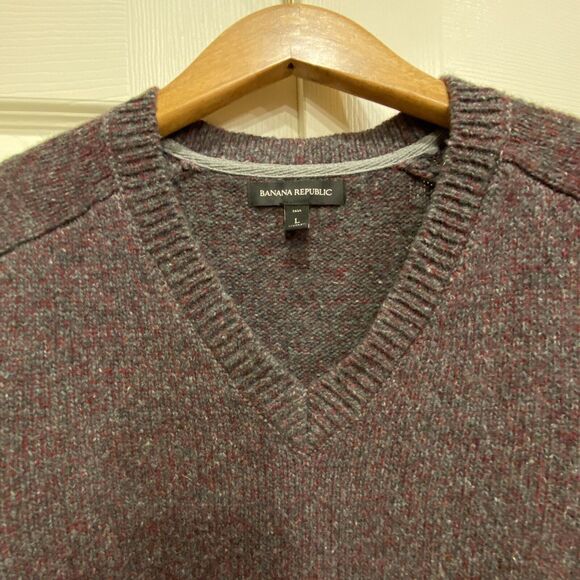 Banana Republic Wool Long Sleeves Purple Sweater Men’s Tweed V-Neck TALL Large - Picture 4 of 10